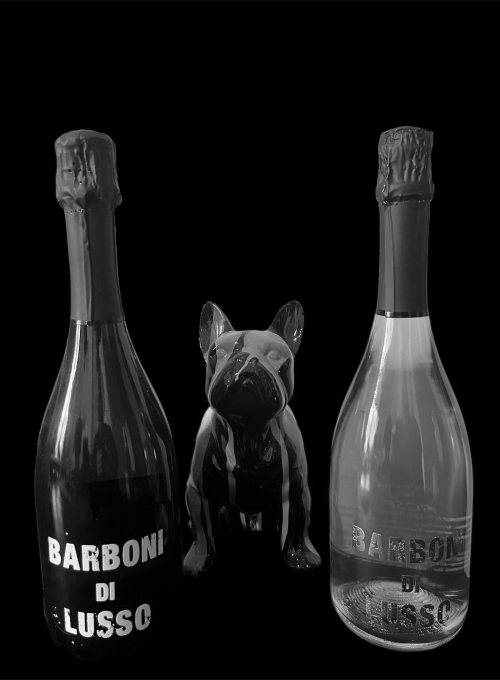 Design e vino barboni di lusso bianco e nero